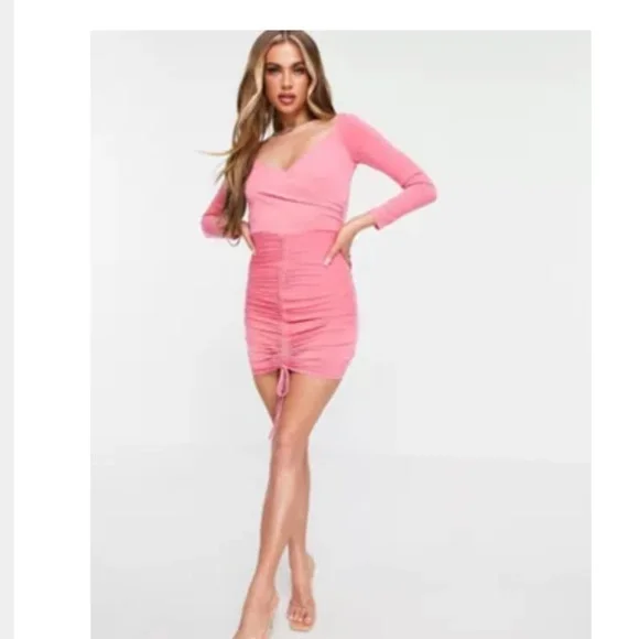 Flounce London | Dresses | Nwt Flounce London Ruched Bardot Bodycon Mini  Dress Pink 4 Party Dance Holiday | Poshmark